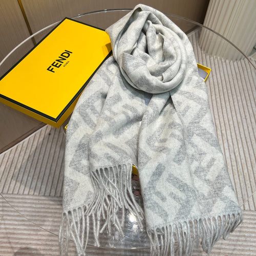 FENDI FF 170 CM SCARF IN DOVE GREY WOOL AND CASHMERE