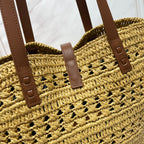 Saint Laurent YSL PANIER BAG 55CM BEIGE CROCHET RAFFIA TAN CALFSKIN
