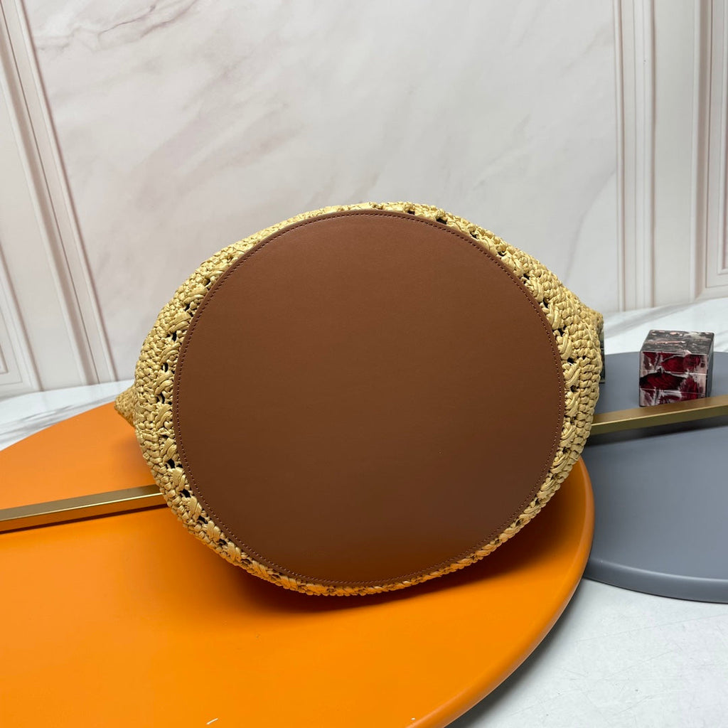 Saint Laurent YSL PANIER BAG 55CM BEIGE CROCHET RAFFIA TAN CALFSKIN