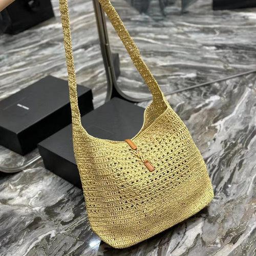 Saint Laurent YSL HOBO BAG 30CM BEIGE RAFFIA