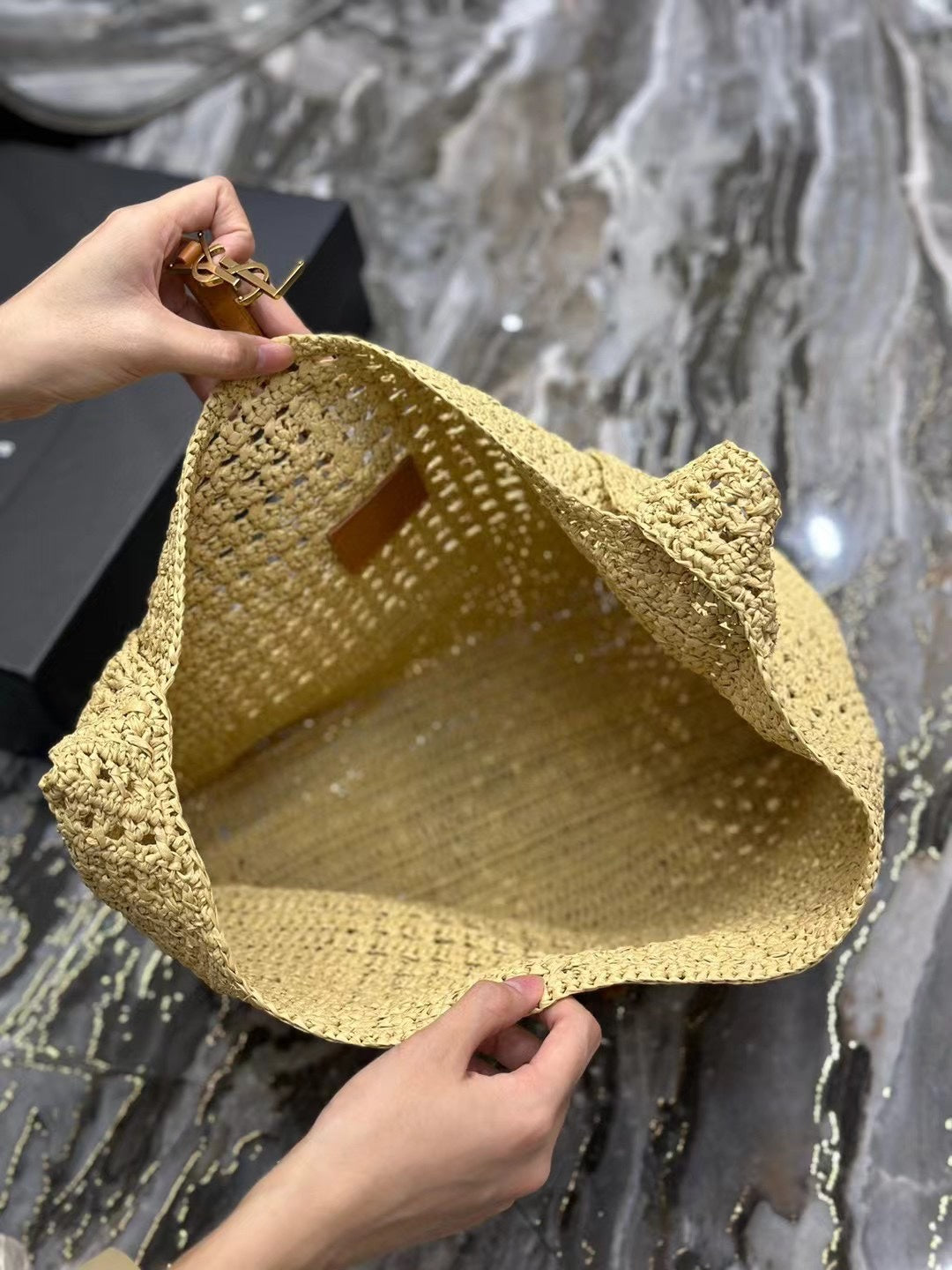 Saint Laurent YSL HOBO BAG 30CM BEIGE RAFFIA
