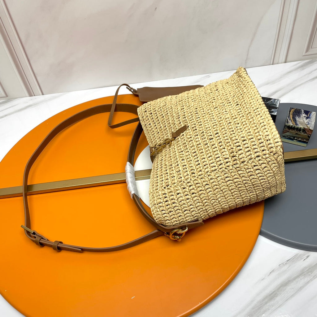Saint Laurent YSL LE 37 20CM BEIGE RAFFIA BUCKET BAG