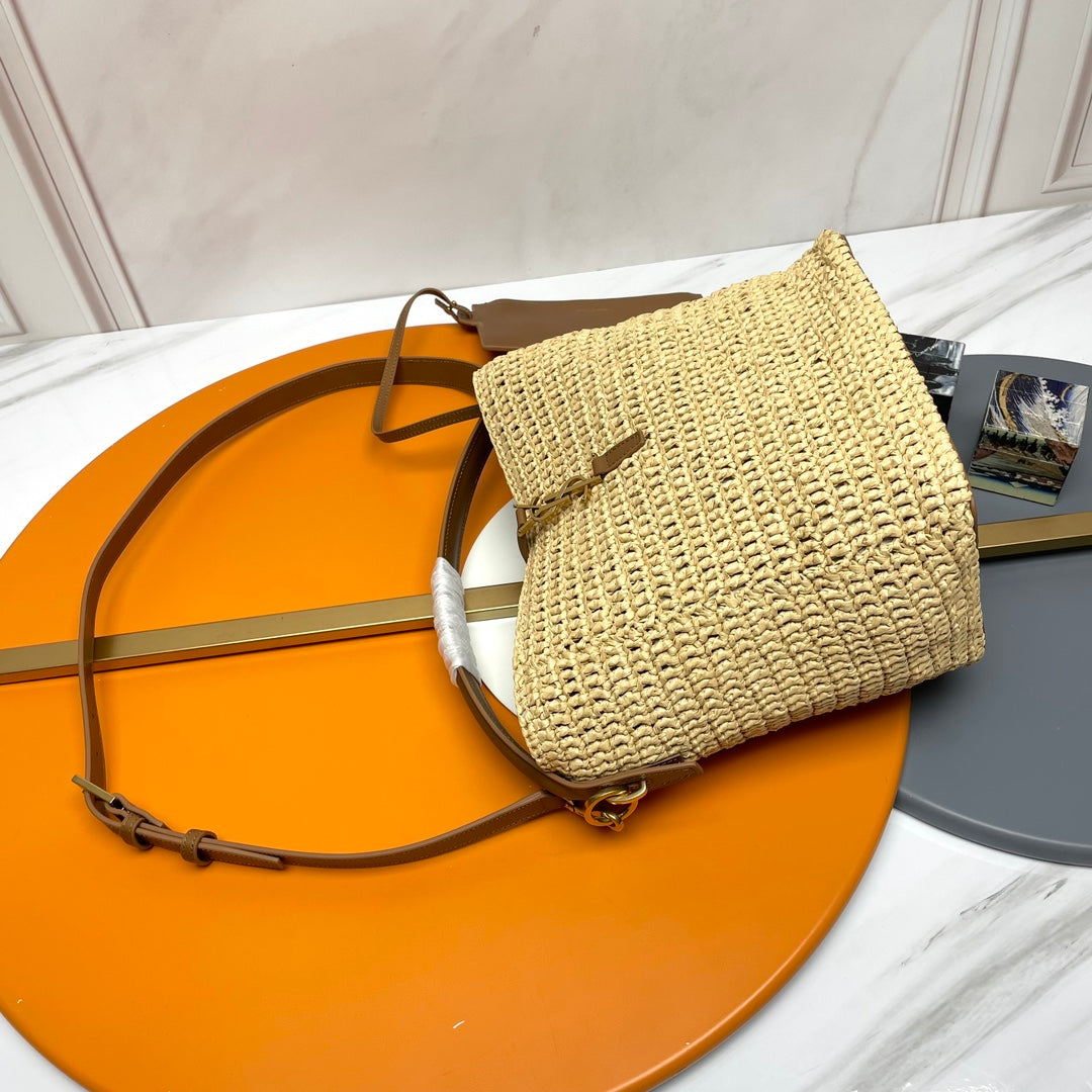 Saint Laurent YSL LE 37 20CM BEIGE RAFFIA BUCKET BAG