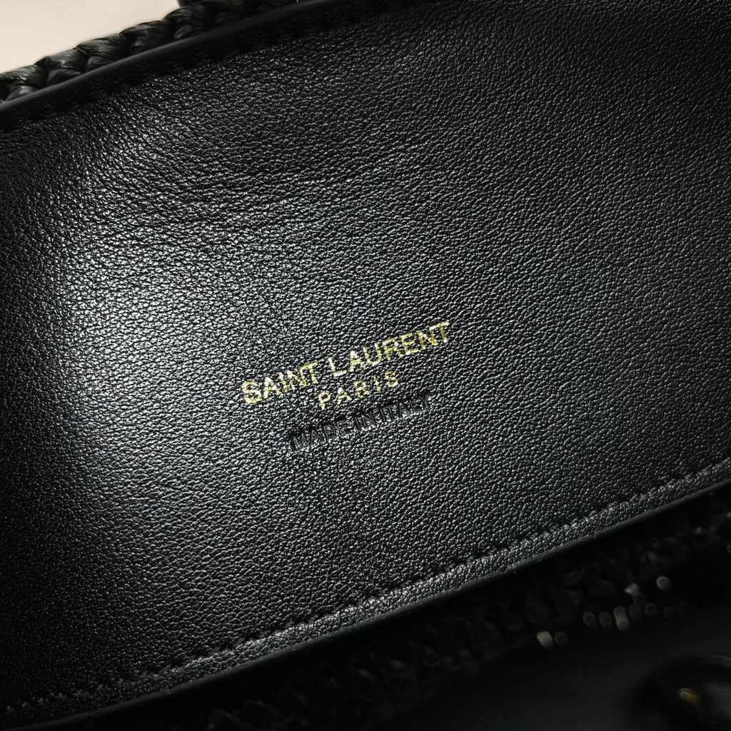 Saint Laurent YSL LE 37 20CM BLACK RAFFIA BUCKET BAG