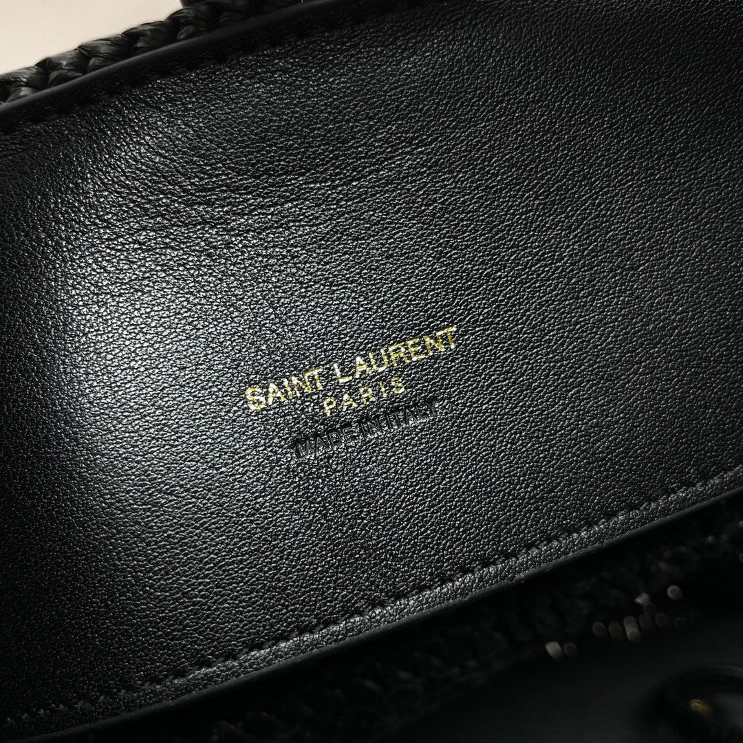 Saint Laurent YSL LE 37 20CM BLACK RAFFIA BUCKET BAG