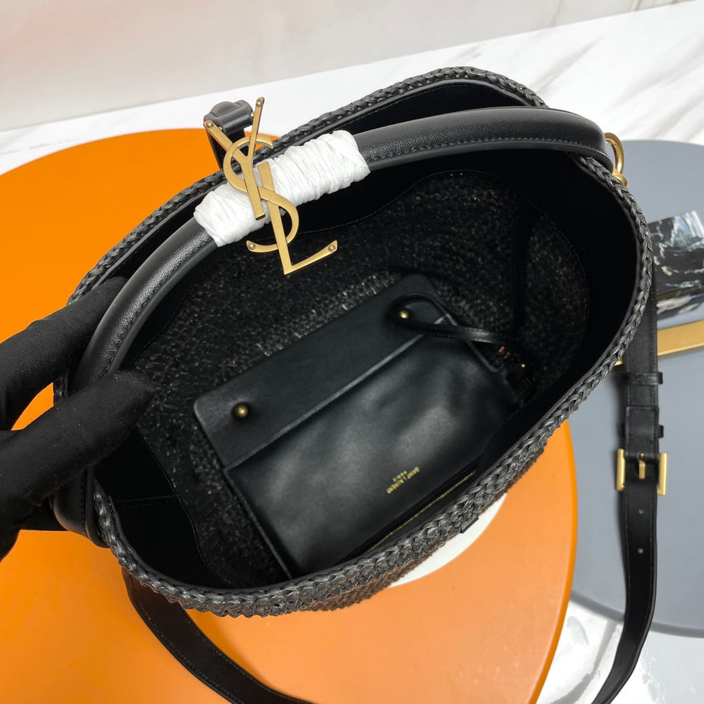 Saint Laurent YSL LE 37 20CM BLACK RAFFIA BUCKET BAG