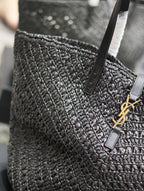 Saint Laurent YSL MEDIUM 44CM PANIER BLACK RAFFIA TOTE BAG