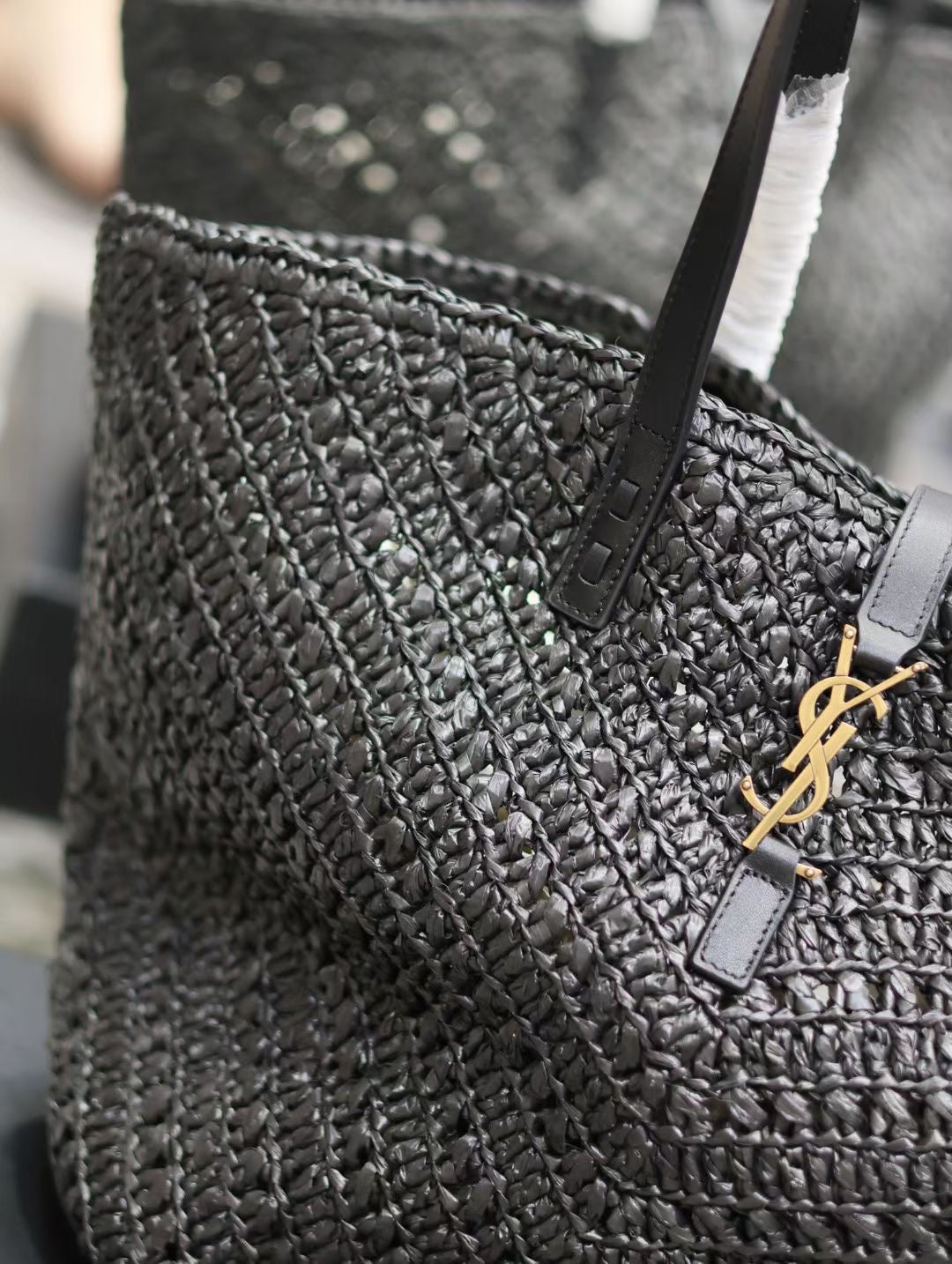 Saint Laurent YSL MEDIUM 44CM PANIER BLACK RAFFIA TOTE BAG