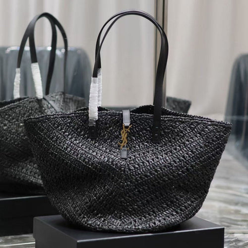 Saint Laurent YSL MEDIUM 44CM PANIER BLACK RAFFIA TOTE BAG