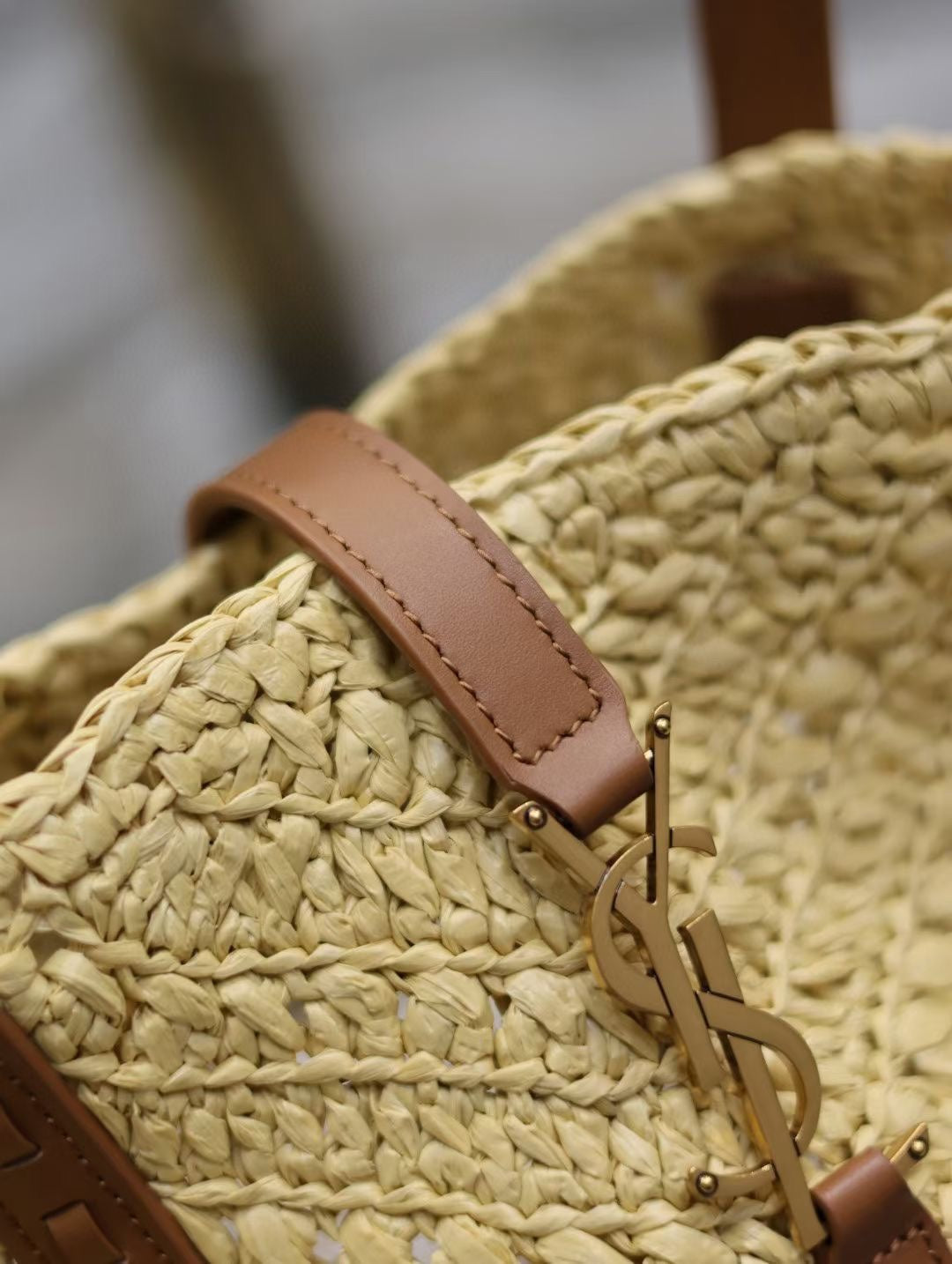 Saint Laurent YSL MEDIUM 44CM PANIER BEIGE RAFFIA TOTE BAG