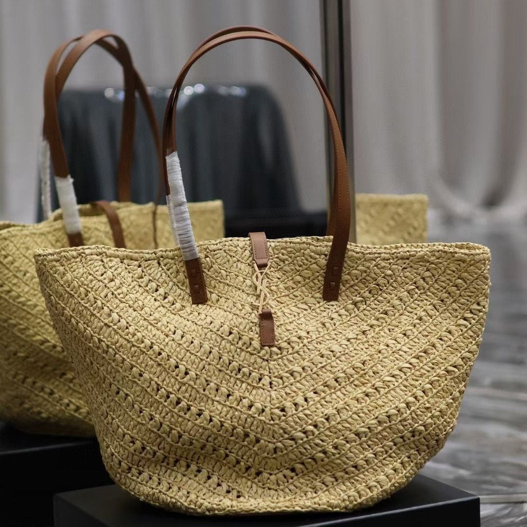 Saint Laurent YSL MEDIUM 44CM PANIER BEIGE RAFFIA TOTE BAG