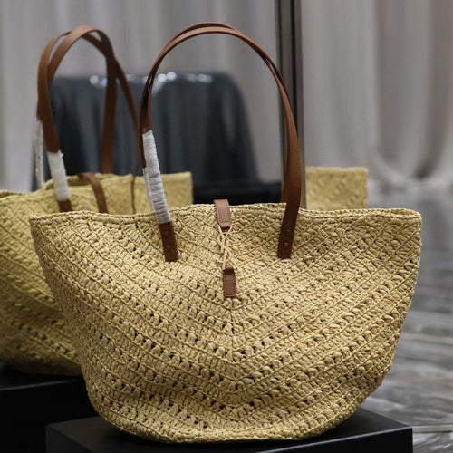 Saint Laurent YSL MEDIUM 44CM PANIER BEIGE RAFFIA TOTE BAG