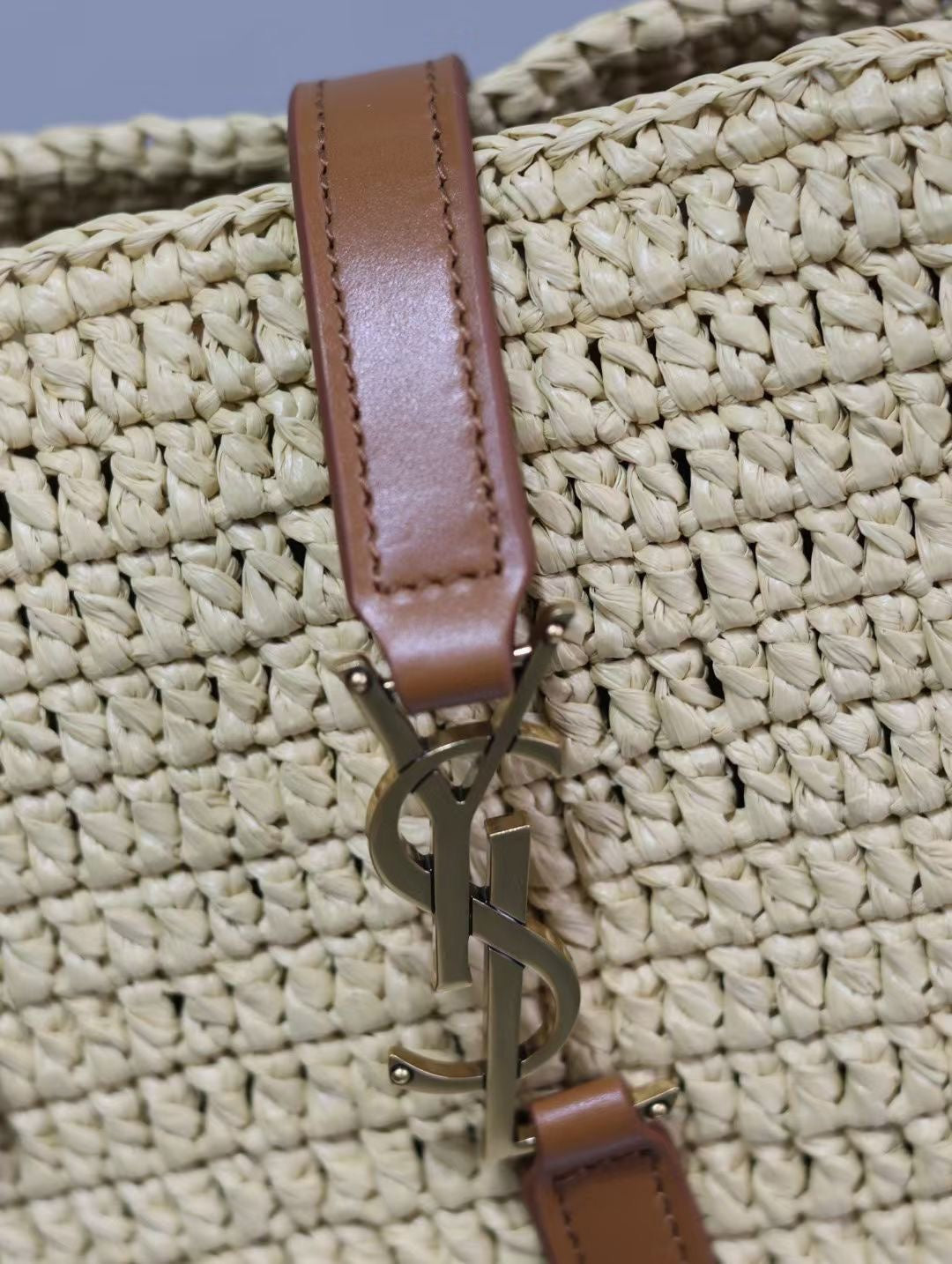 Saint Laurent YSL TOTE BAG 29CM PANIER LEATHER TRIMMED RAFFIA