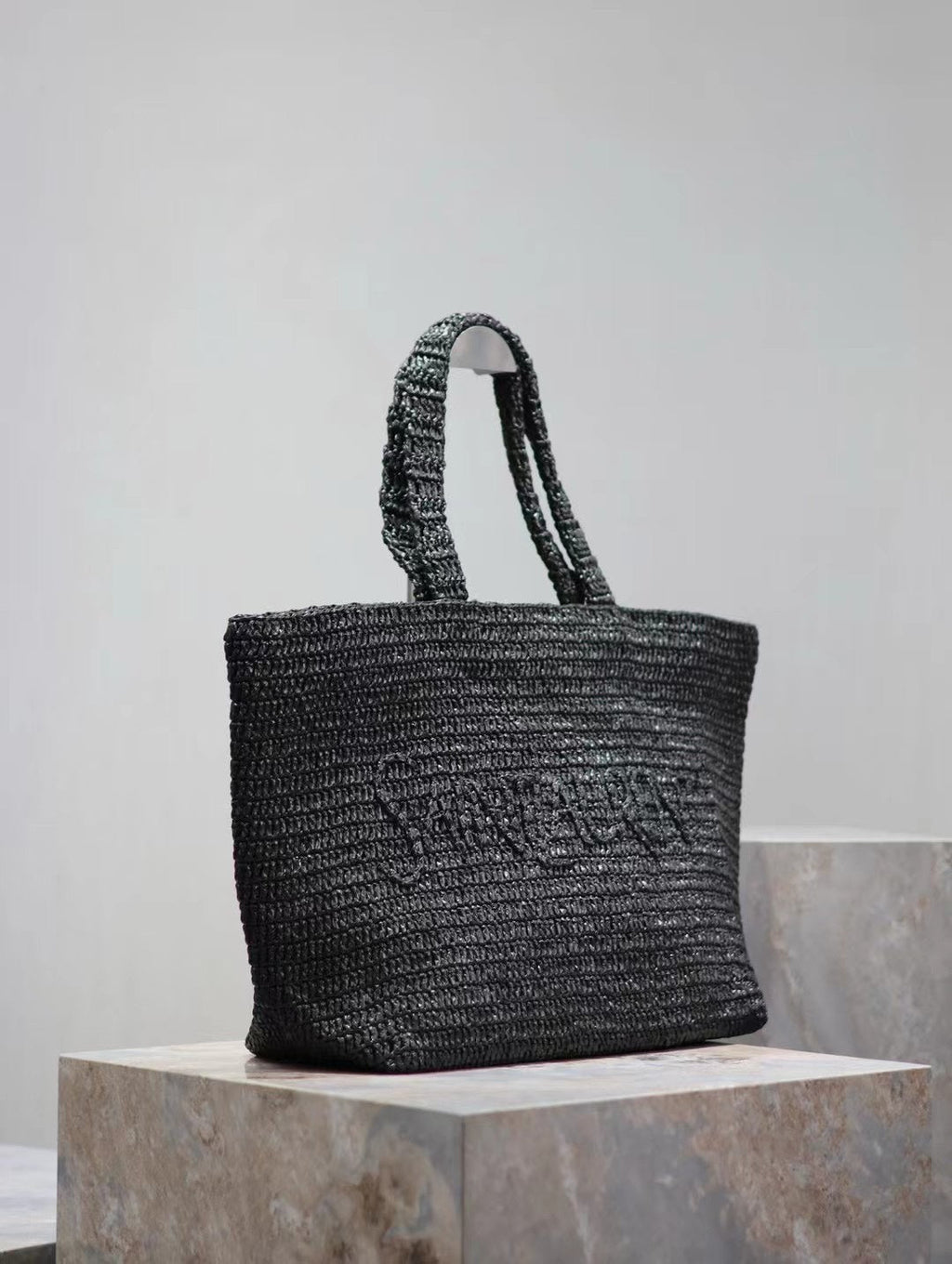 Saint Laurent YSL TOTE BAG 50CM BLACK RAFFIA