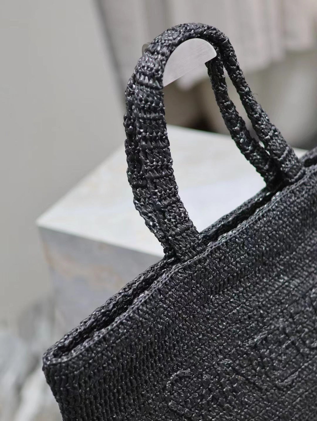 Saint Laurent YSL TOTE BAG 50CM BLACK RAFFIA