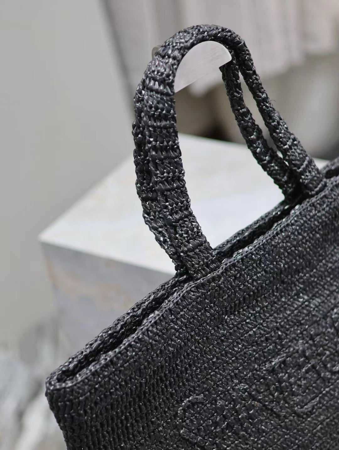 Saint Laurent YSL TOTE BAG 50CM BLACK RAFFIA