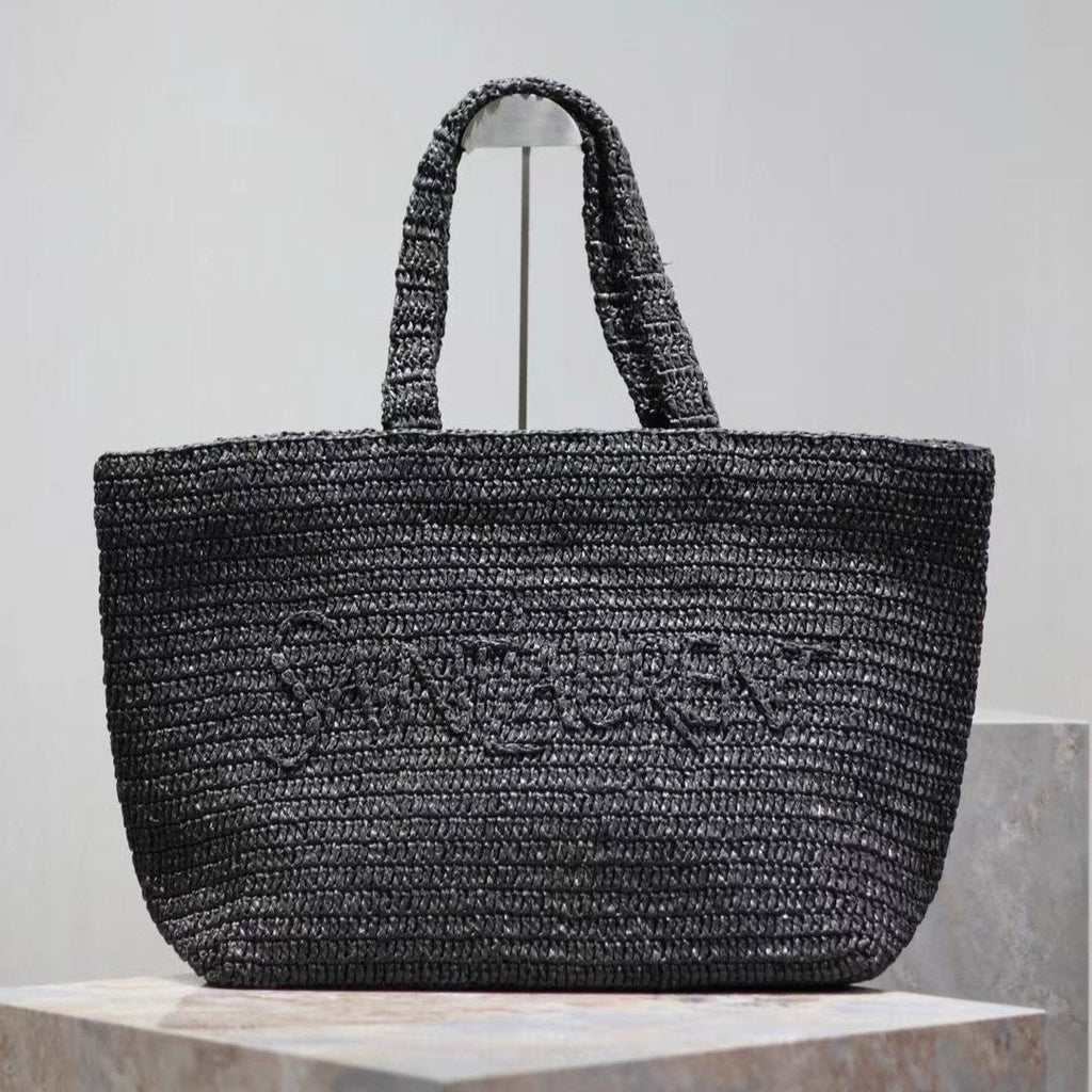 Saint Laurent YSL TOTE BAG 50CM BLACK RAFFIA