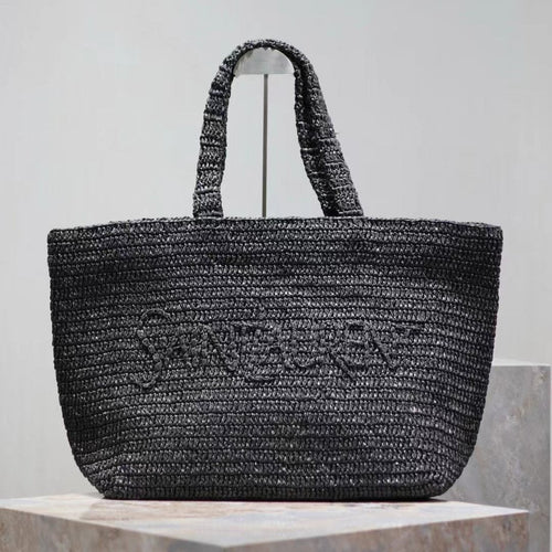 Saint Laurent YSL TOTE BAG 50CM BLACK RAFFIA