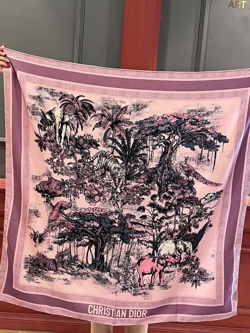 DIOR SQUARE SCARF 110 CM IN COLORFUL SILK VELEVET 389724
