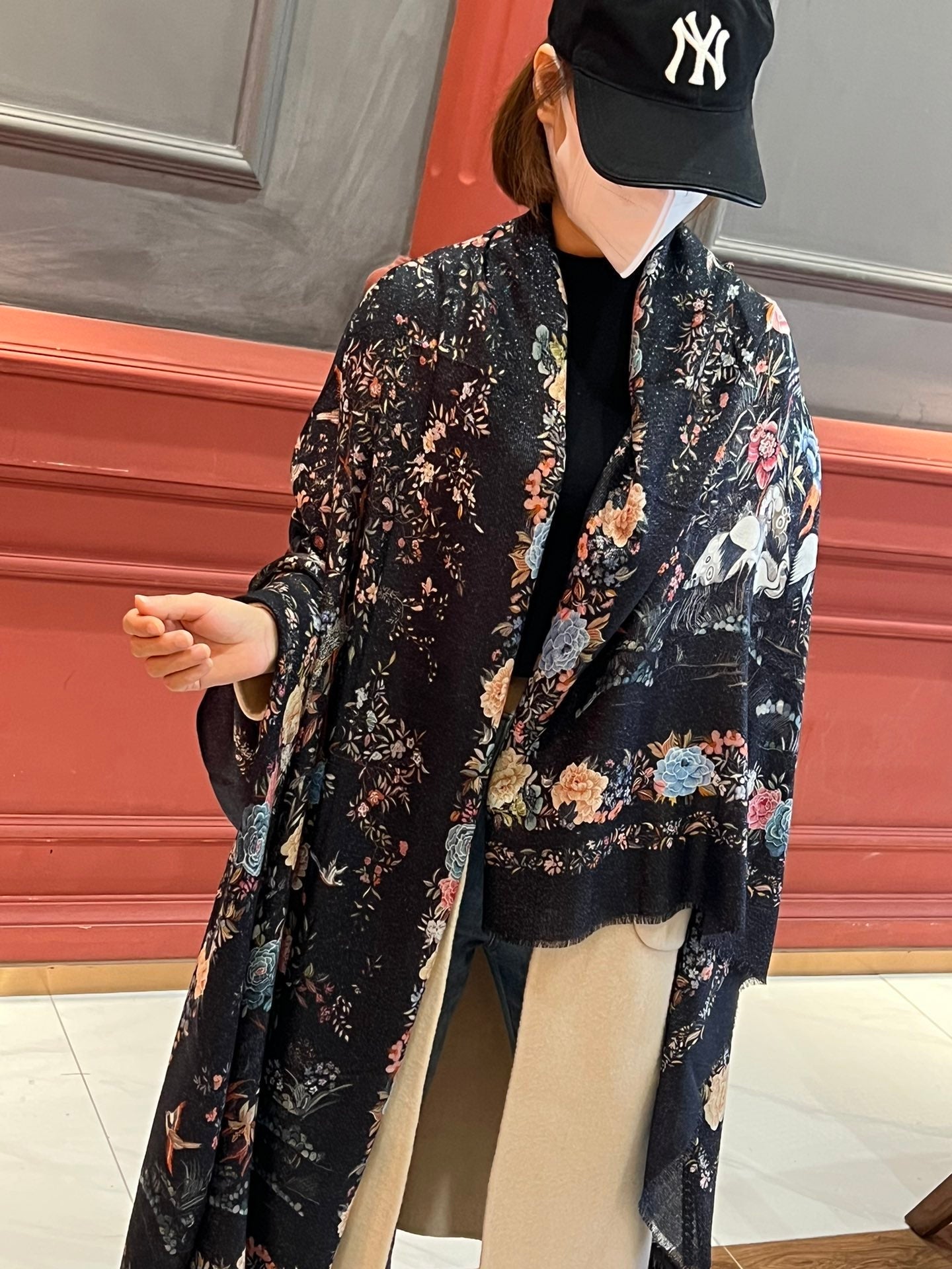 DIOR SCARF 200 CM IN BLACK MIX COLORFUL CASHMERE 413824