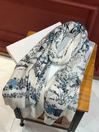 DIOR SCARF 200 CM IN WHITE MIX BLUE CASHMERE 413825
