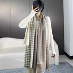 DIOR SCARF 190 CM IN KHAKI BEIGE MIX WHITE CARO CASHMERE 388125