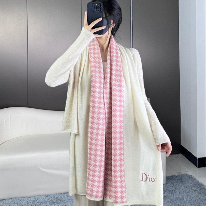 DIOR SCARF 190 CM IN BABY PINK MIX BEIGE CARO CASHMERE 388126