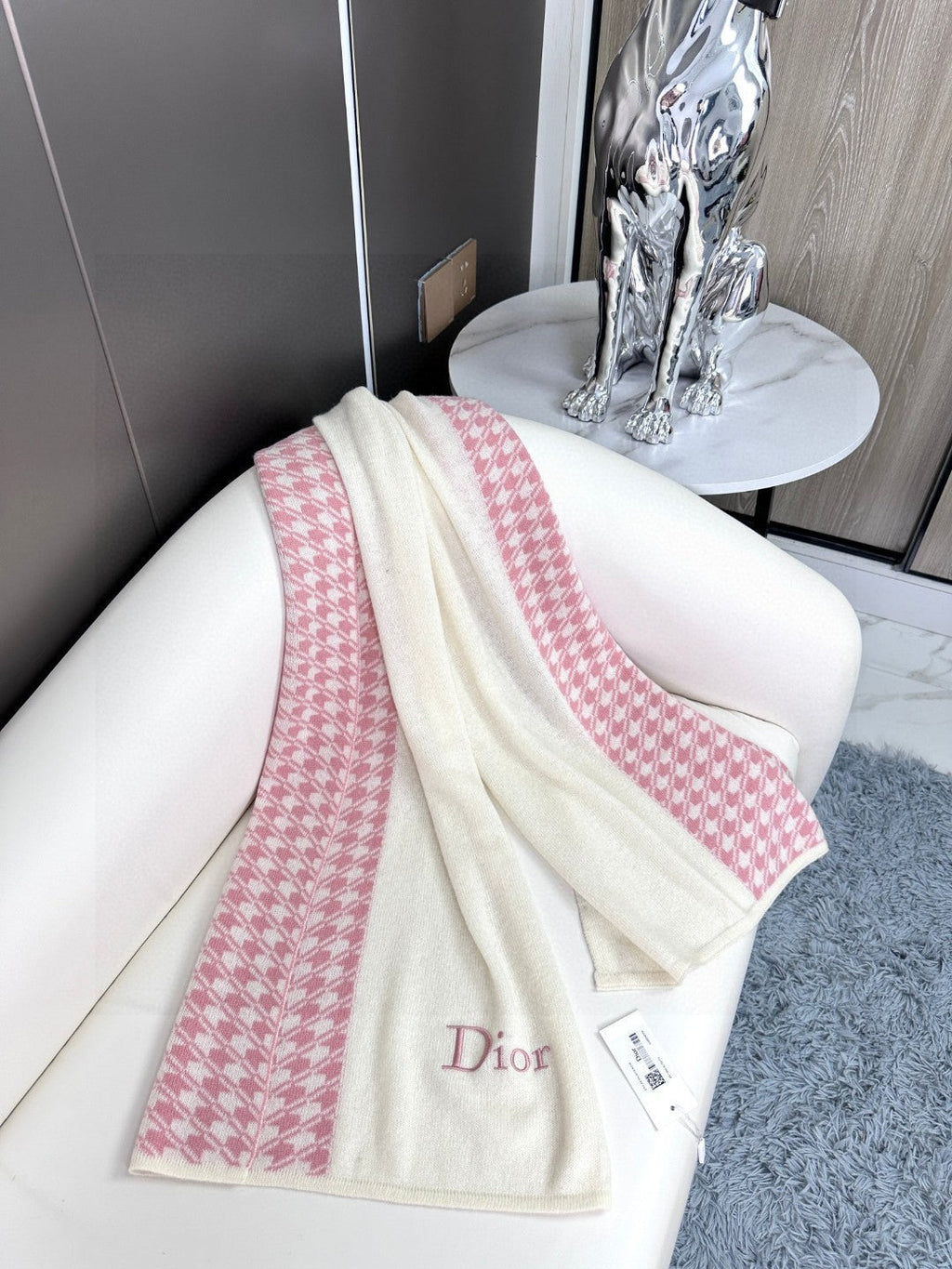 DIOR SCARF 190 CM IN BABY PINK MIX BEIGE CARO CASHMERE 388126