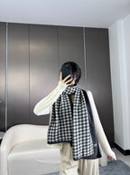 DIOR SCARF 190 CM IN BLACK MIX WHITE CARO CASHMERE 388127
