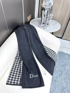 DIOR SCARF 190 CM IN BLACK MIX WHITE CARO CASHMERE 388127
