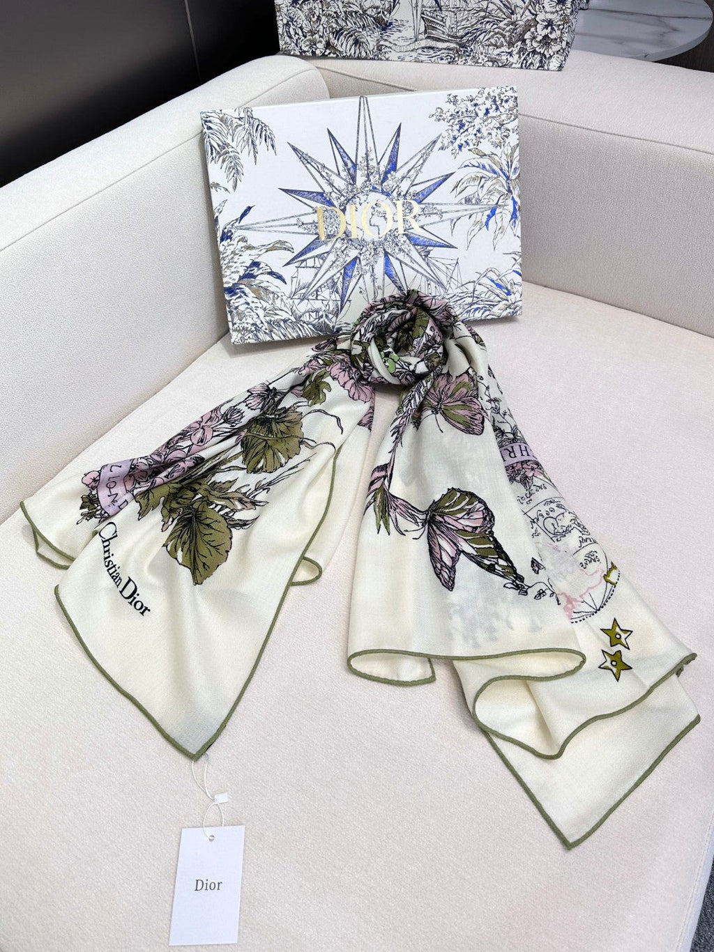 DIOR SQUARE SCARF 140 CM IN COLORFUL CASHMERE AND SILK 403836