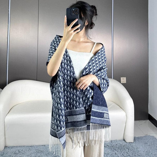 DIOR SCARF IN NAVY BLUE MONOGRAM CASHMERE 413719
