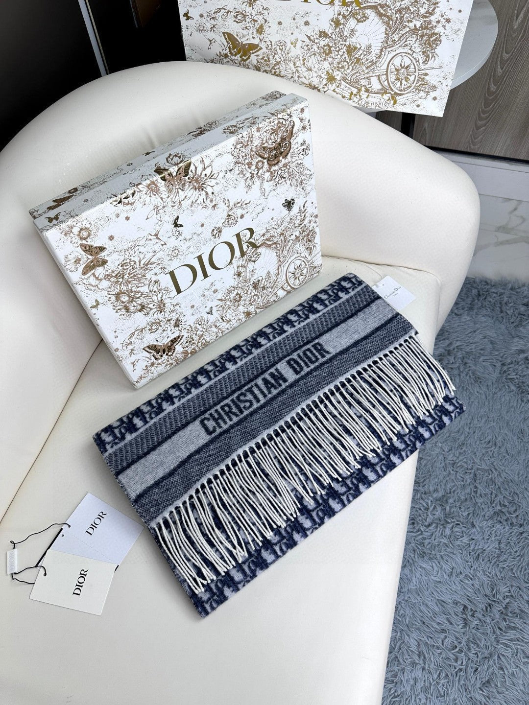 DIOR SCARF IN NAVY BLUE MONOGRAM CASHMERE 413719