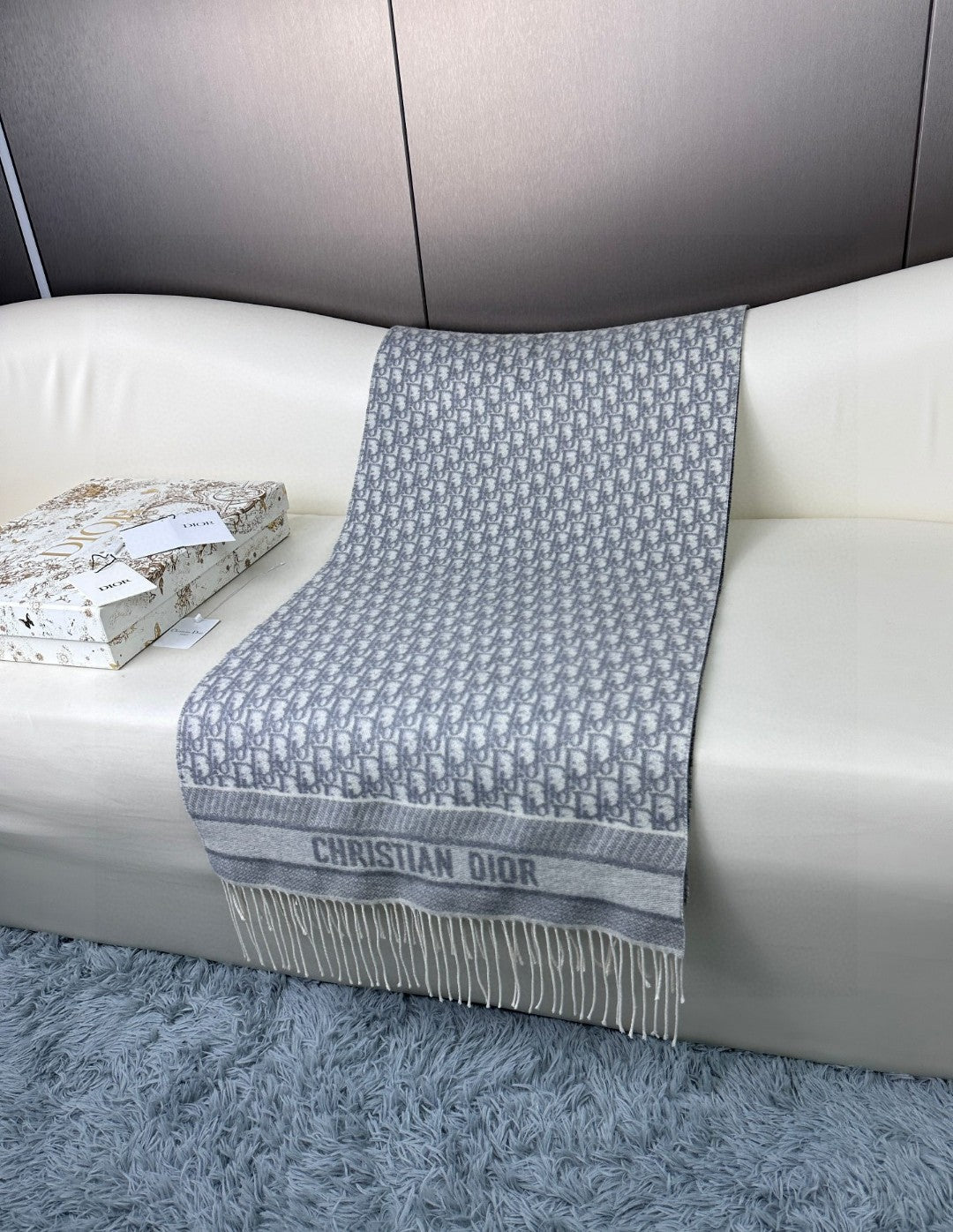 DIOR SCARF IN PALE GRAY MONOGRAM CASHMERE 413720