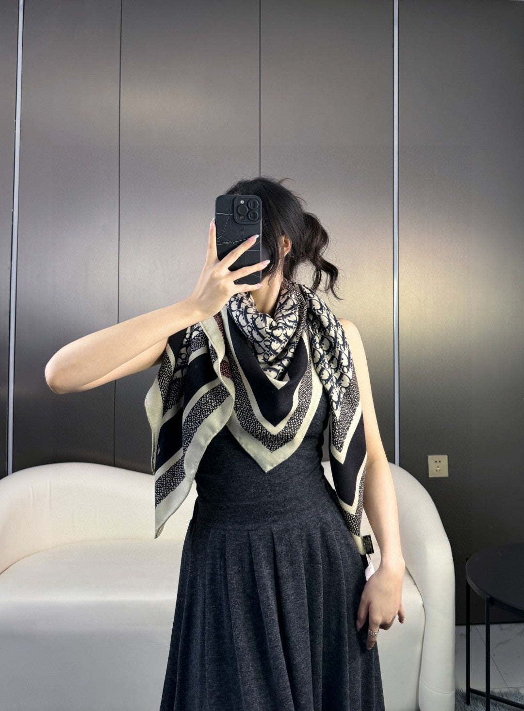DIOR MONOGRAM SQUARE SCARF 140 CM IN COLORFUL CASHMERE AND SILK 413741