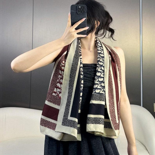 DIOR MONOGRAM SQUARE SCARF 140 CM IN COLORFUL CASHMERE AND SILK 413741