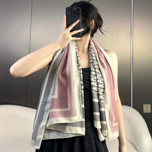 DIOR MONOGRAM SQUARE SCARF 140 CM IN COLORFUL CASHMERE AND SILK 413743