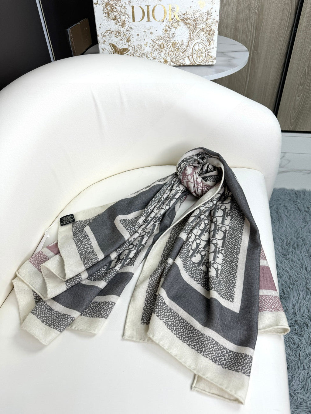 DIOR MONOGRAM SQUARE SCARF 140 CM IN COLORFUL CASHMERE AND SILK 413743