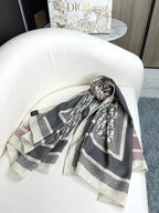 DIOR MONOGRAM SQUARE SCARF 140 CM IN COLORFUL CASHMERE AND SILK 413743