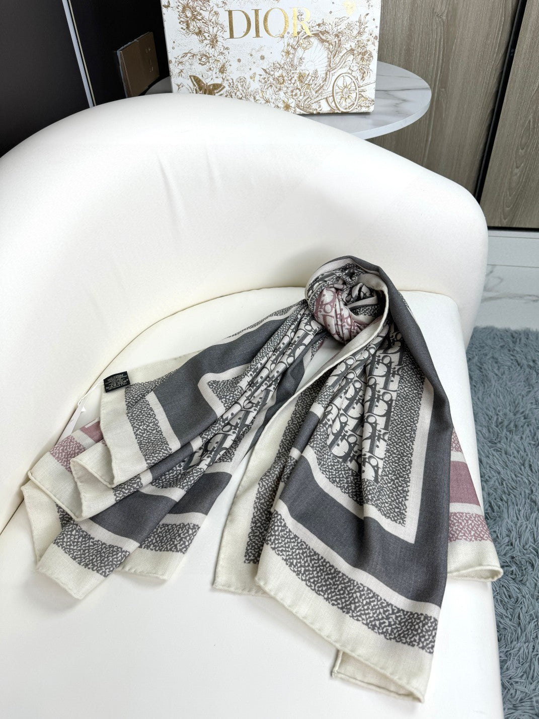 DIOR MONOGRAM SQUARE SCARF 140 CM IN COLORFUL CASHMERE AND SILK 413743