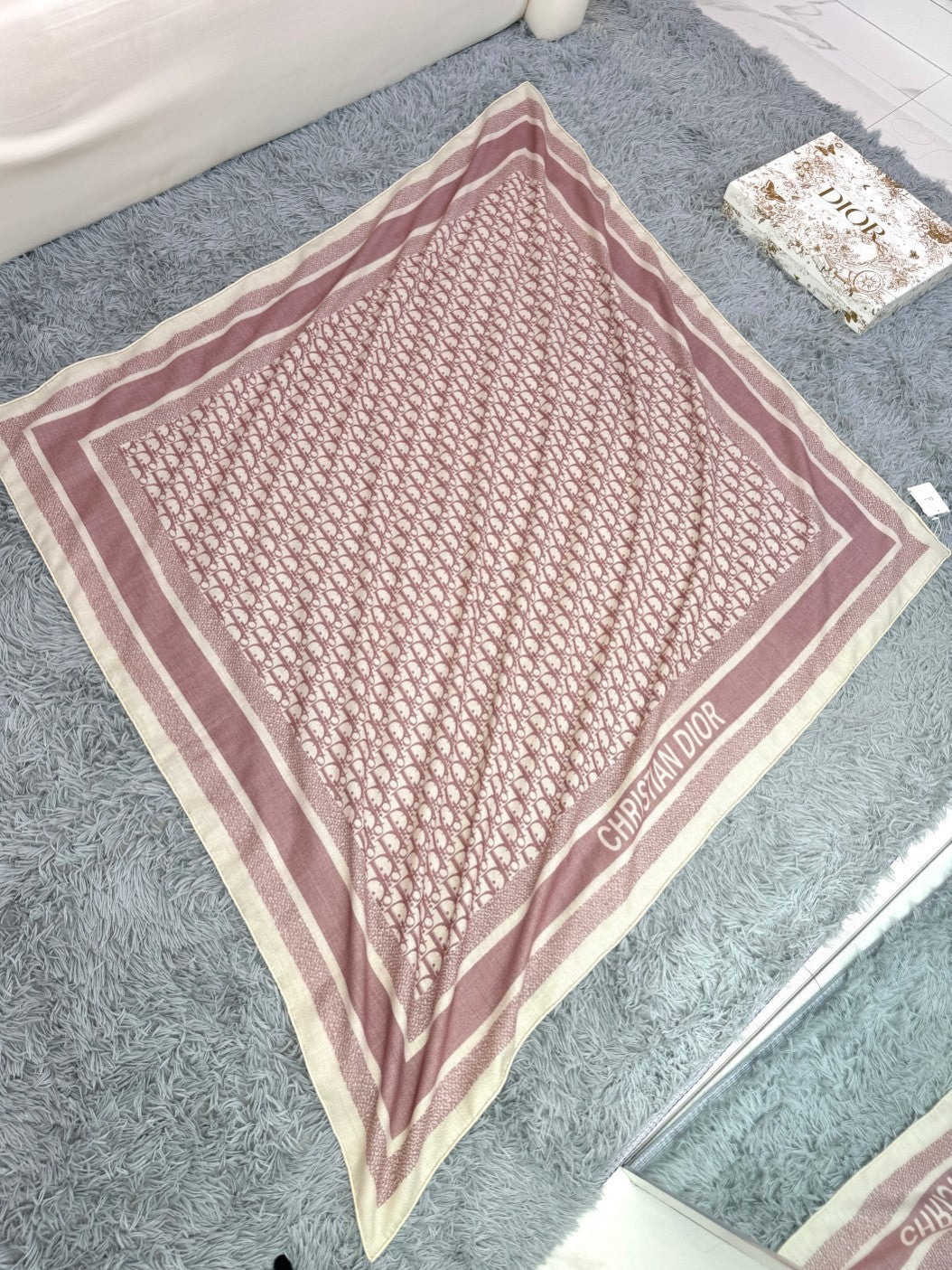 DIOR MONOGRAM SQUARE SCARF 140 CM IN COLORFUL CASHMERE AND SILK 413743