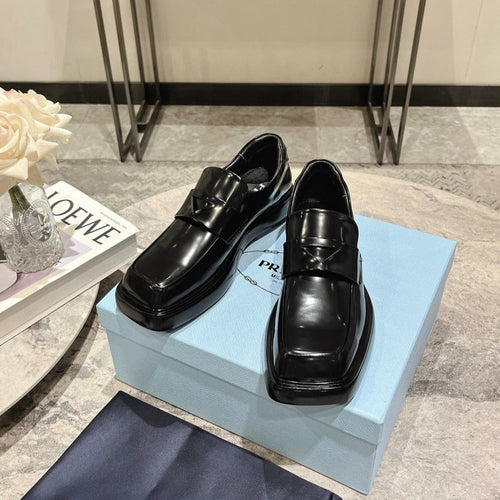 PRADA SQUARE HEAD LOAFERS JET-BLACK CALFSKIN