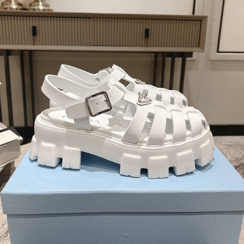 PRADA Rubber Monolith Sandals White