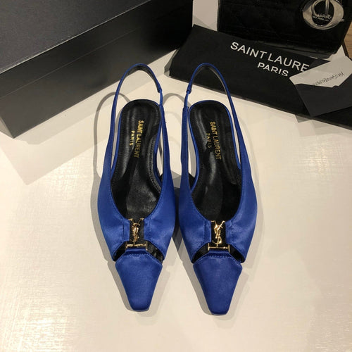 Saint Laurent BABYLONE SLINGBACK FLAT IN SAPPHIRE BLUE SILK
