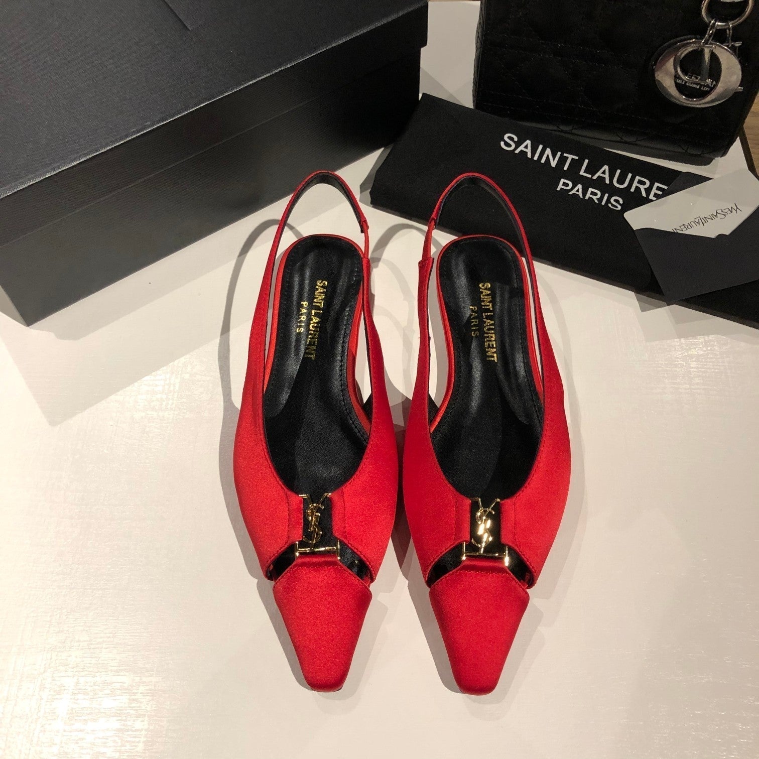 Saint Laurent BABYLONE SLINGBACK FLAT IN RED SILK