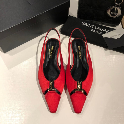 Saint Laurent BABYLONE SLINGBACK FLAT IN RED SILK
