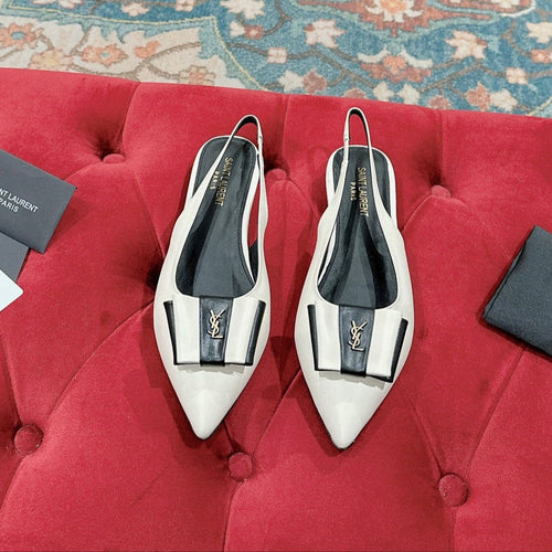 Saint Laurent CASSANDRA SLINGBACK FLAT IN WHITE MIX BLACK SMOOTH LAMBSKIN