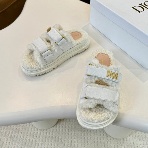 DIOR  DIORact Slide White Suede And Fleece Lining