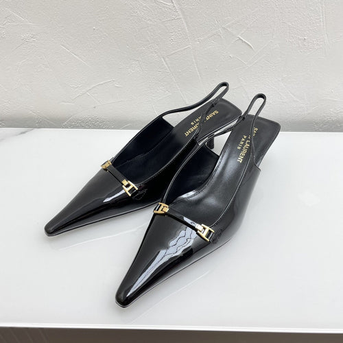 Saint Laurent CARINE SLINGBACK PUMPS 45 IN PATENT BLACK LEATHER