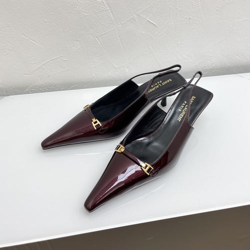Saint Laurent CARINE SLINGBACK PUMPS 45 IN PATENT MAROON LEATHER